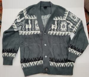 Tejidos Ruminahui 100% Wool Cardigan Sweater Made in ECUADOR Llama Aztec Large